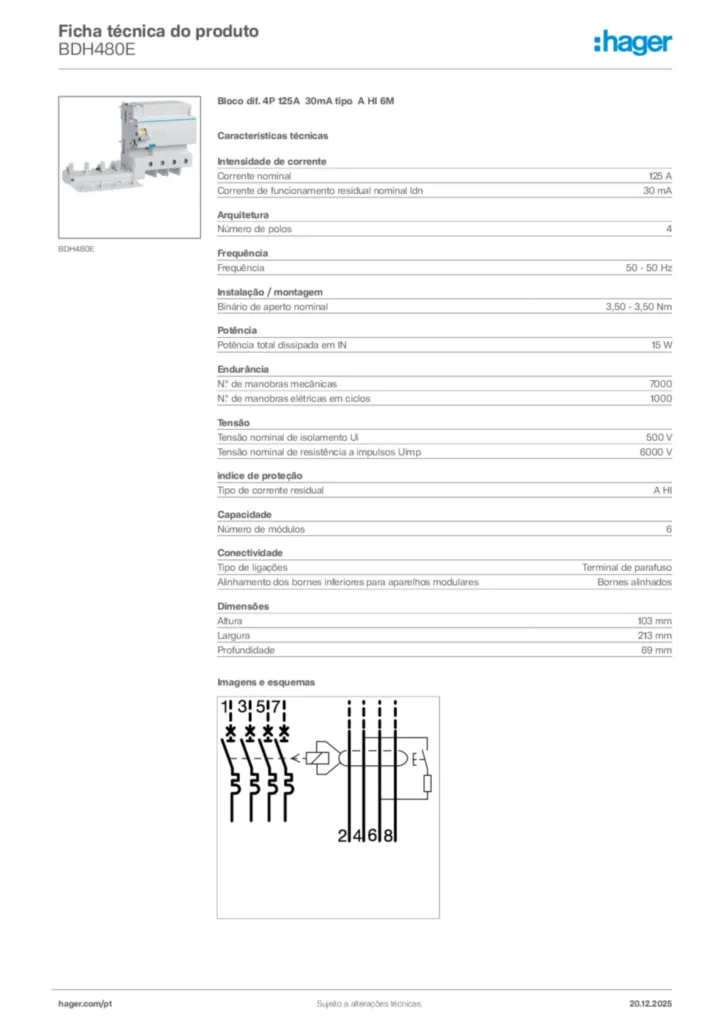 Imagem Hager Ficha técnica do produto BDH480E | Hager Portugal
