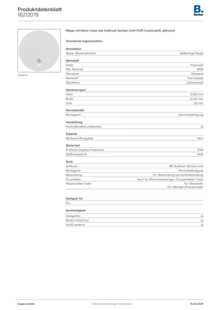 Bild Berker Produktdatenblatt 16212079 | Hager Deutschland