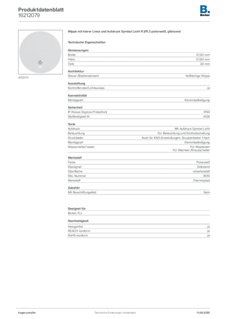 Berker Produktdatenblatt 16212079