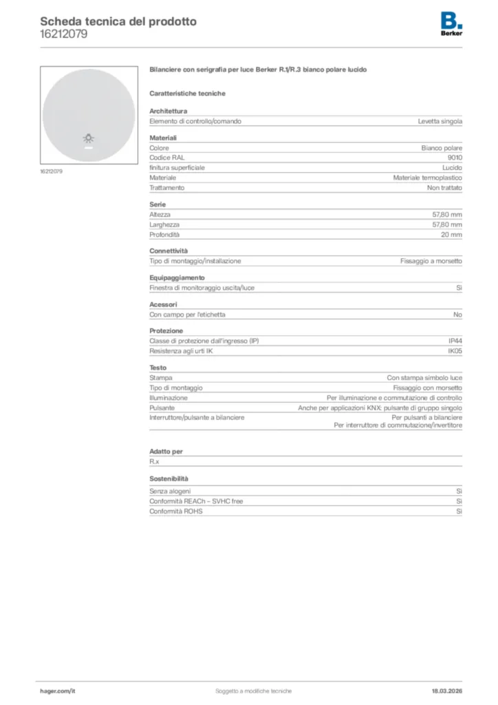 Immagine Berker Scheda tecnica del prodotto 16212079 | Hager Italia