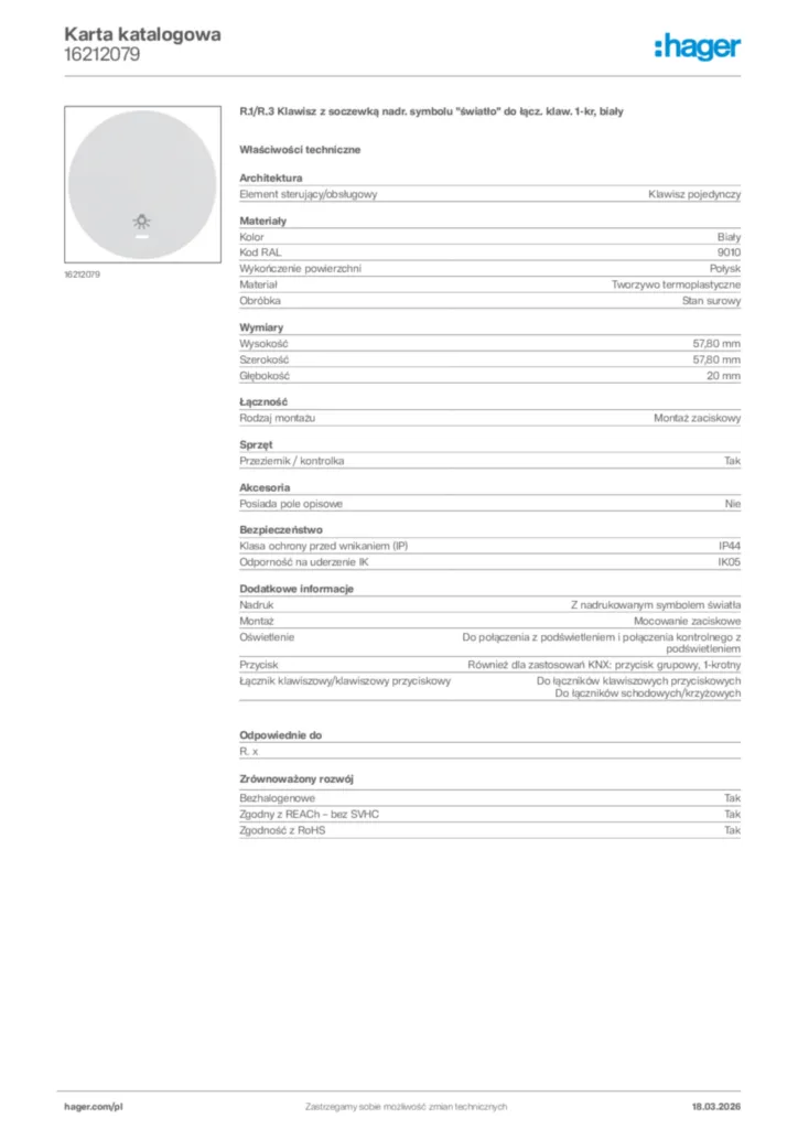 Zdjęcie Hager Karta katalogowa 16212079 | Hager Polska