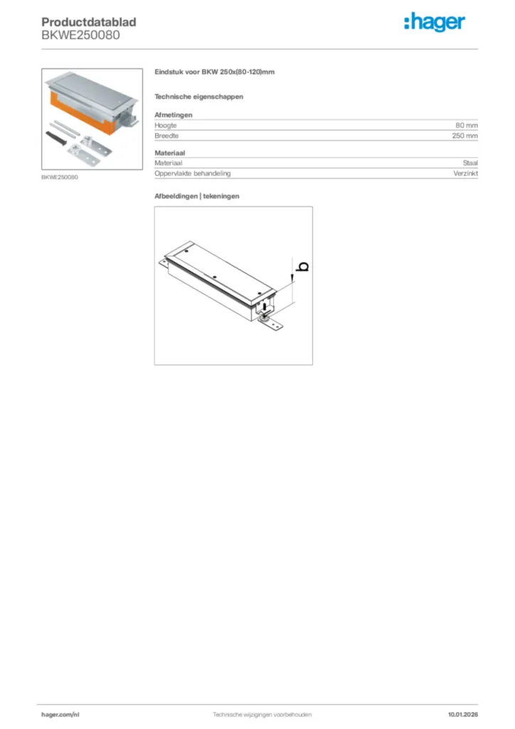 Afbeelding Hager Productdatablad BKWE250080 | Hager Nederland