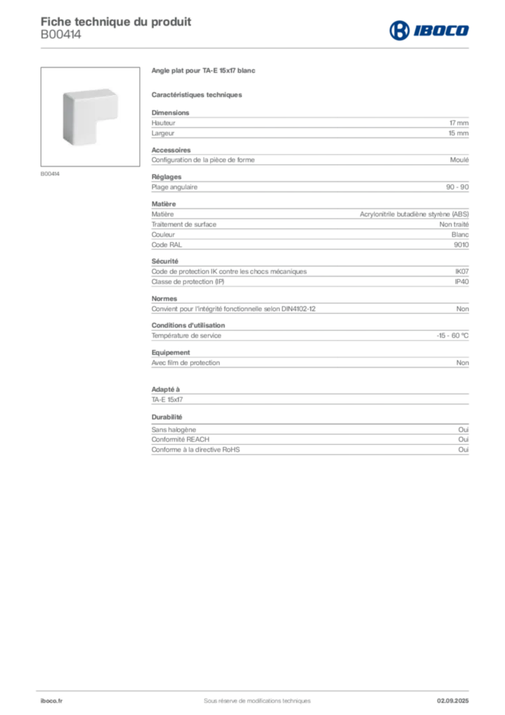 Image Iboco Fiche technique du produit B00414 | Hager France