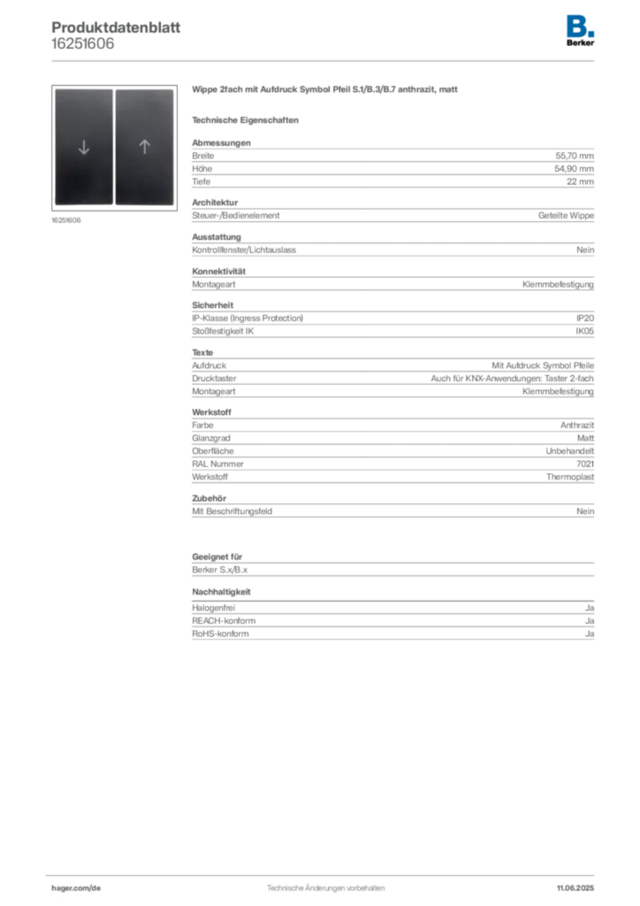 Berker Produktdatenblatt 16251606