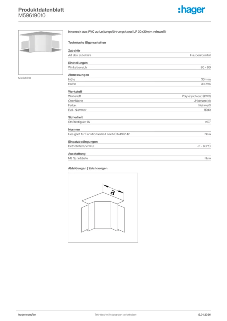 Bild Hager Produktdatenblatt M59619010 | Hager Deutschland
