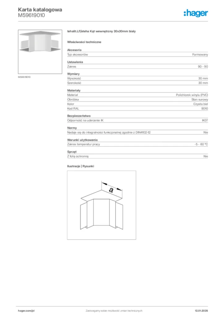 Zdjęcie Hager Karta katalogowa M59619010 | Hager Polska
