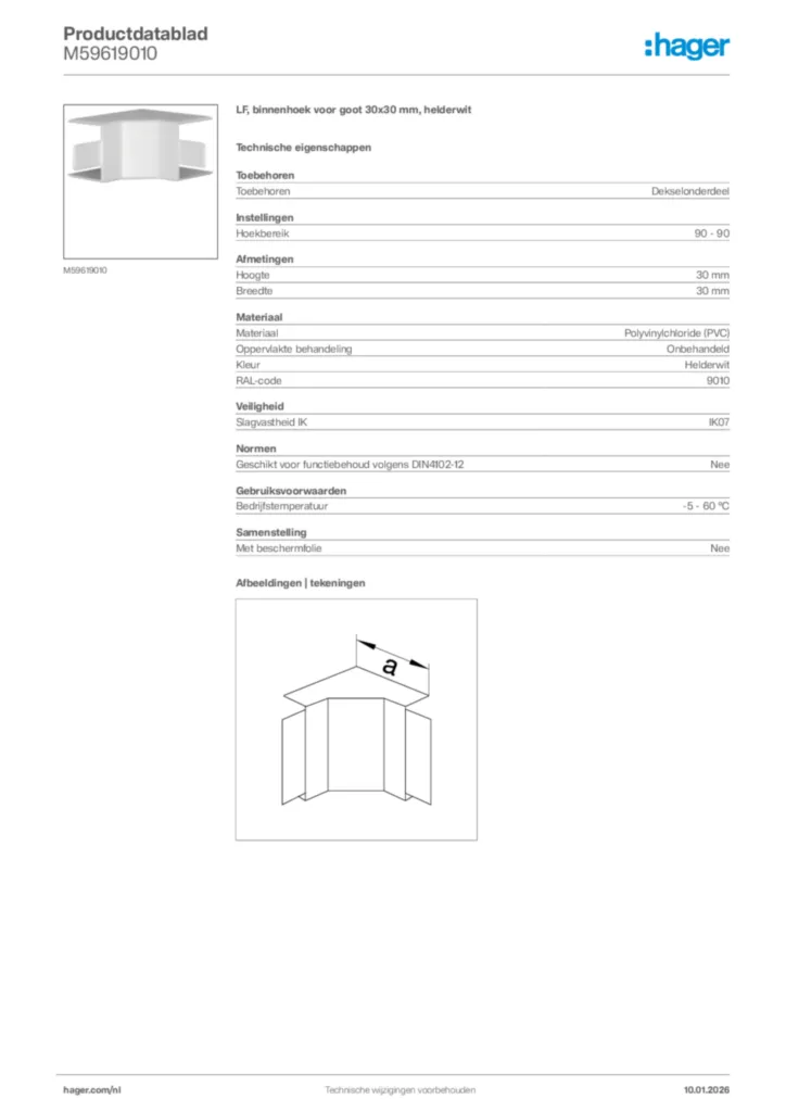 Afbeelding Hager Productdatablad M59619010 | Hager Nederland