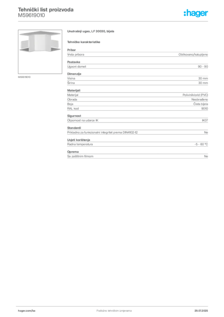 Slika Hager Product data sheet M59619010  | Hager