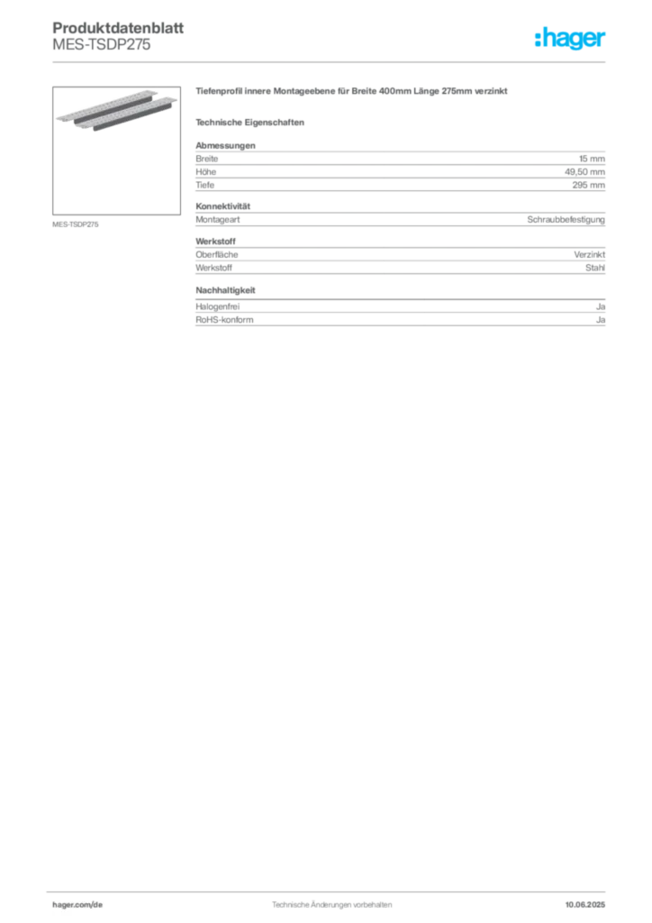 Hager Produktdatenblatt MES-TSDP275