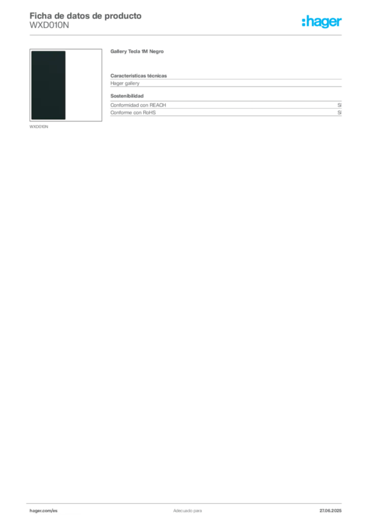 Imagen Hager Ficha de datos de producto WXD010N | Hager España