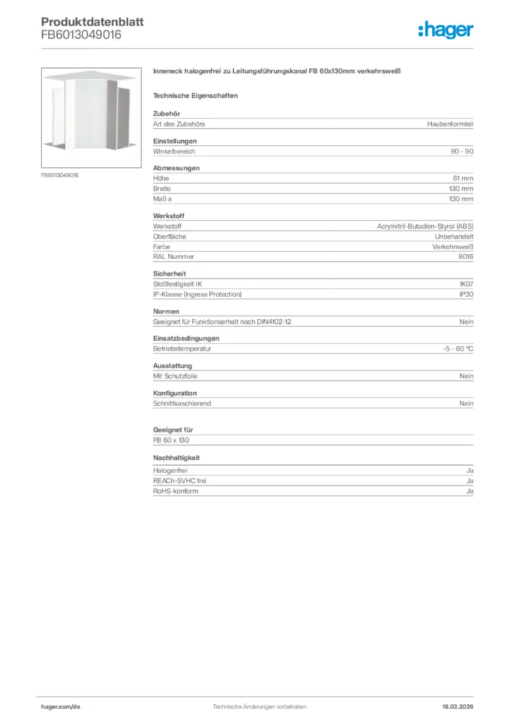 Bild Hager Produktdatenblatt FB6013049016 | Hager Deutschland