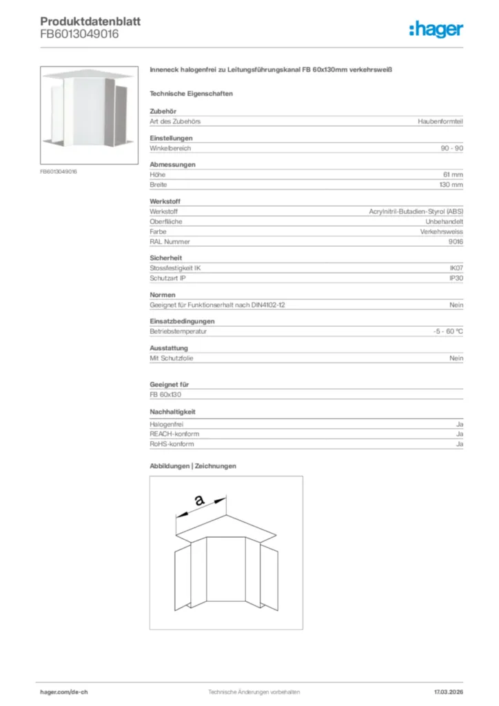 Bild Hager Produktdatenblatt FB6013049016 | Hager Schweiz