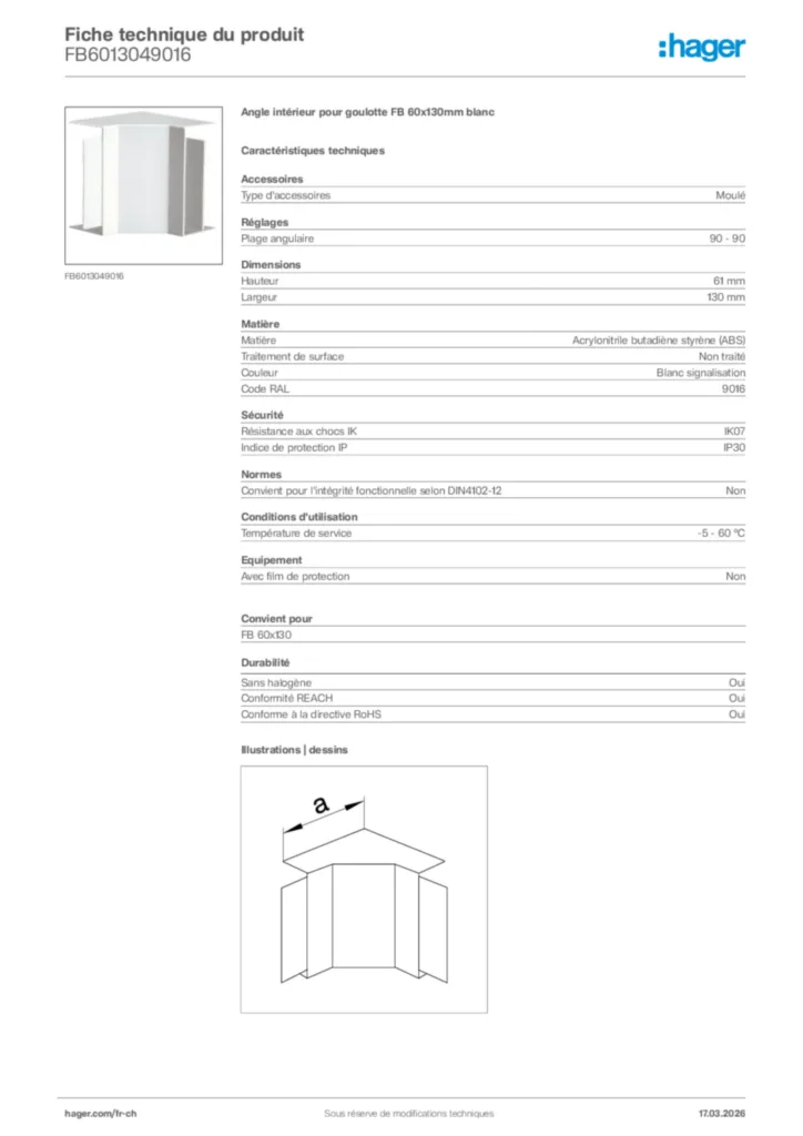 Image Hager Fiche technique du produit FB6013049016 | Hager Suisse