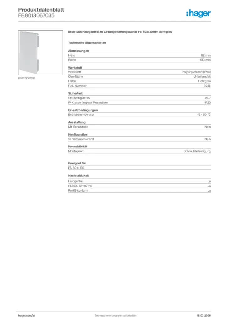 Bild Hager Produktdatenblatt FB8013067035 | Hager Deutschland