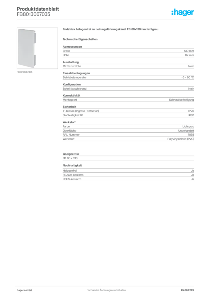 Bild Hager Produktdatenblatt FB8013067035 | Hager Deutschland