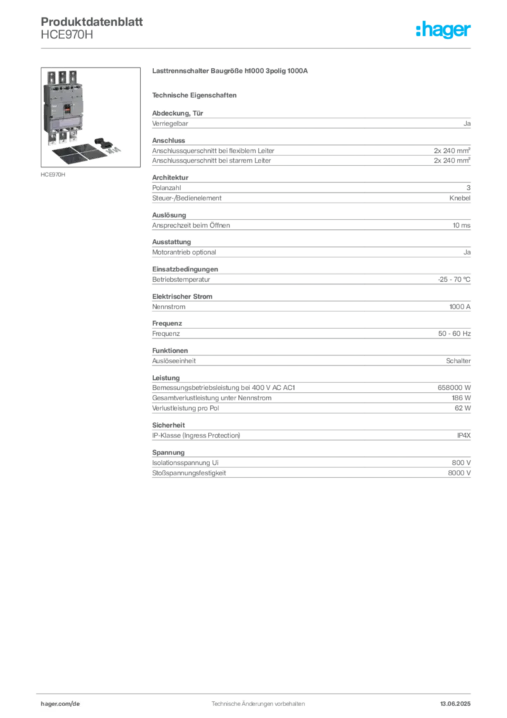 Bild Hager Produktdatenblatt HCE970H | Hager Deutschland