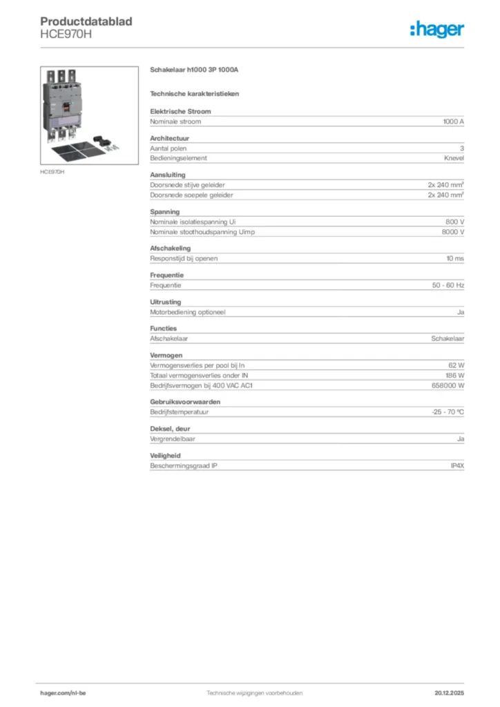 Afbeelding Hager Productdatablad HCE970H | Hager Belgium