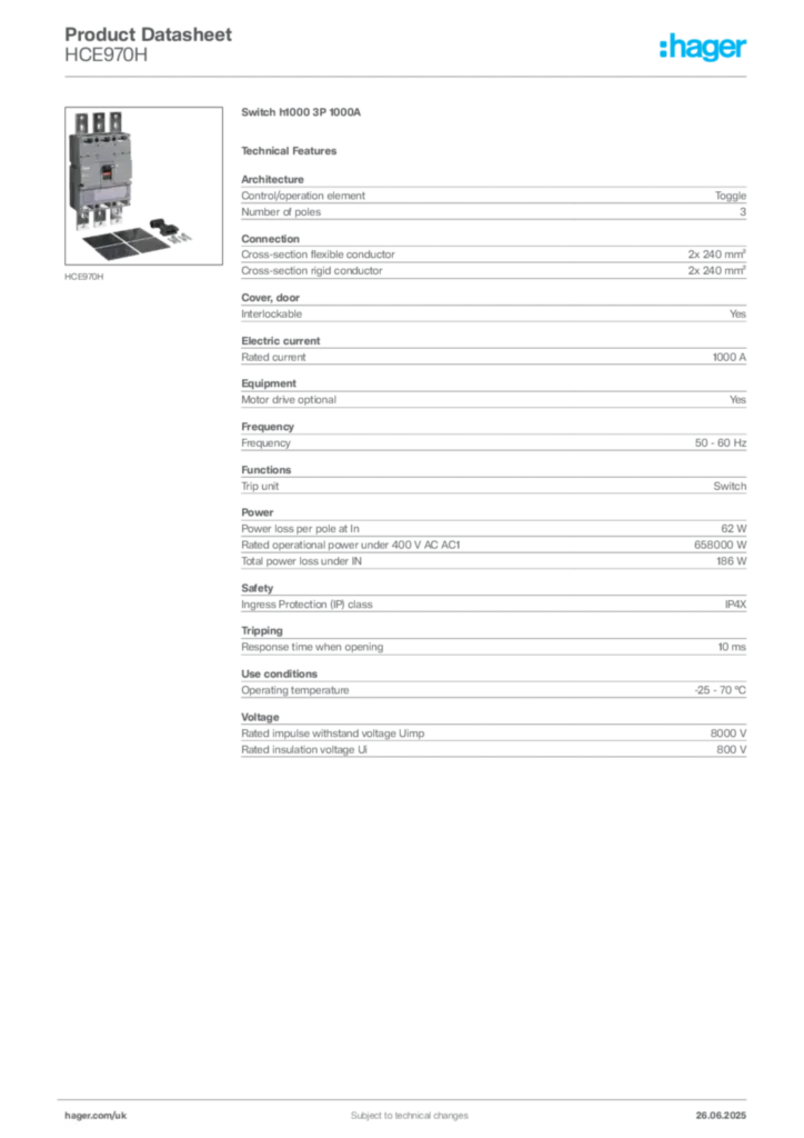 Image Hager Product data sheet HCE970H  | Hager