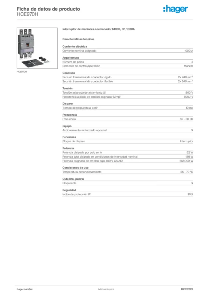 Imagen Hager Ficha de datos de producto HCE970H | Hager España