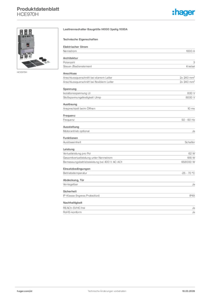 Bild Hager Produktdatenblatt HCE970H | Hager Deutschland