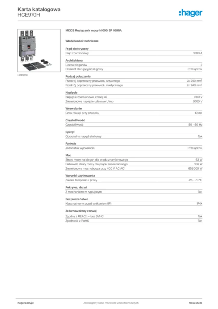 Zdjęcie Hager Karta katalogowa HCE970H | Hager Polska