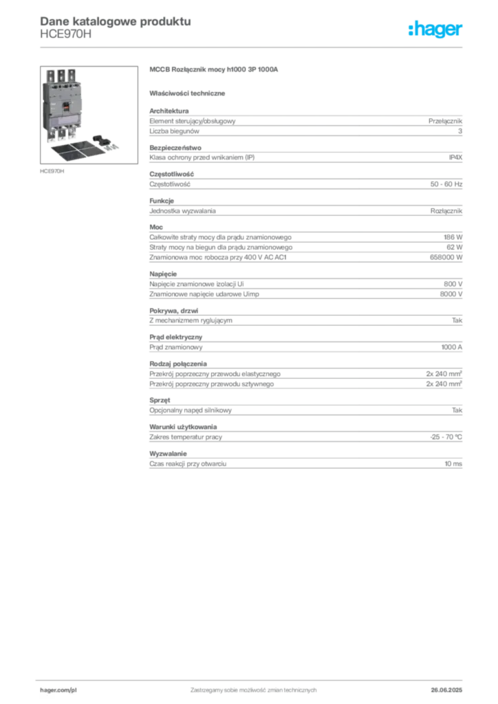 Zdjęcie Hager Dane katalogowe produktu HCE970H | Hager Polska