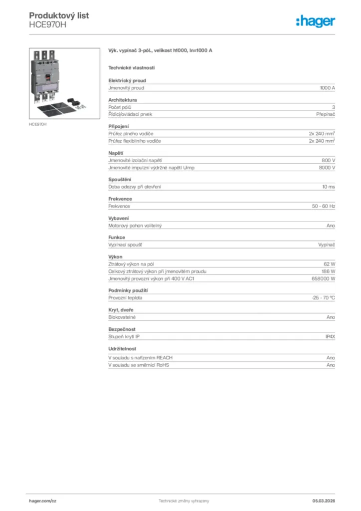 Obrázek Hager Product data sheet HCE970H | Hager