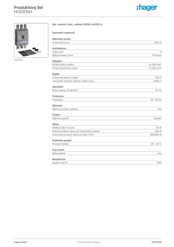 Obrázek Hager Product data sheet HCE970H | Hager