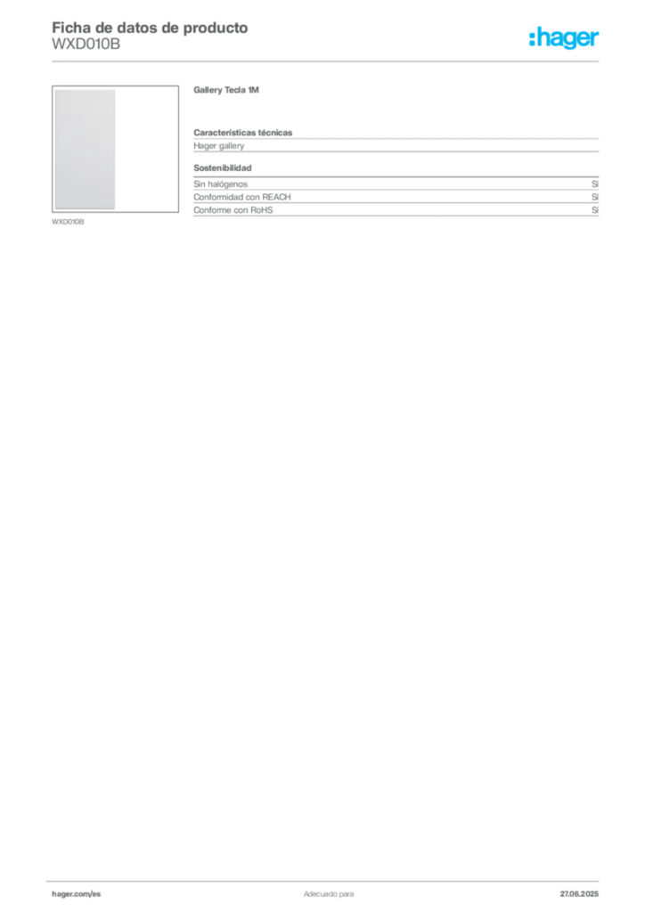 Imagen Hager Ficha de datos de producto WXD010B | Hager España