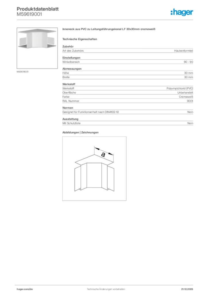 Bild Hager Produktdatenblatt M59619001 | Hager Deutschland