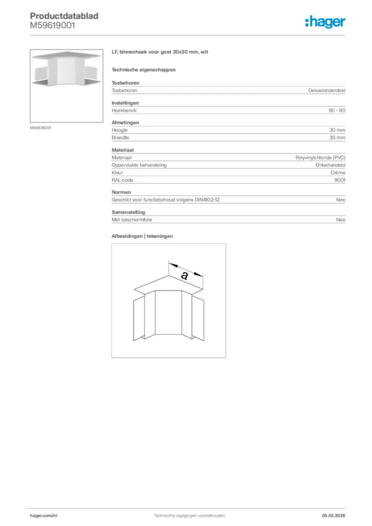 Afbeelding Hager Productdatablad M59619001 | Hager Nederland