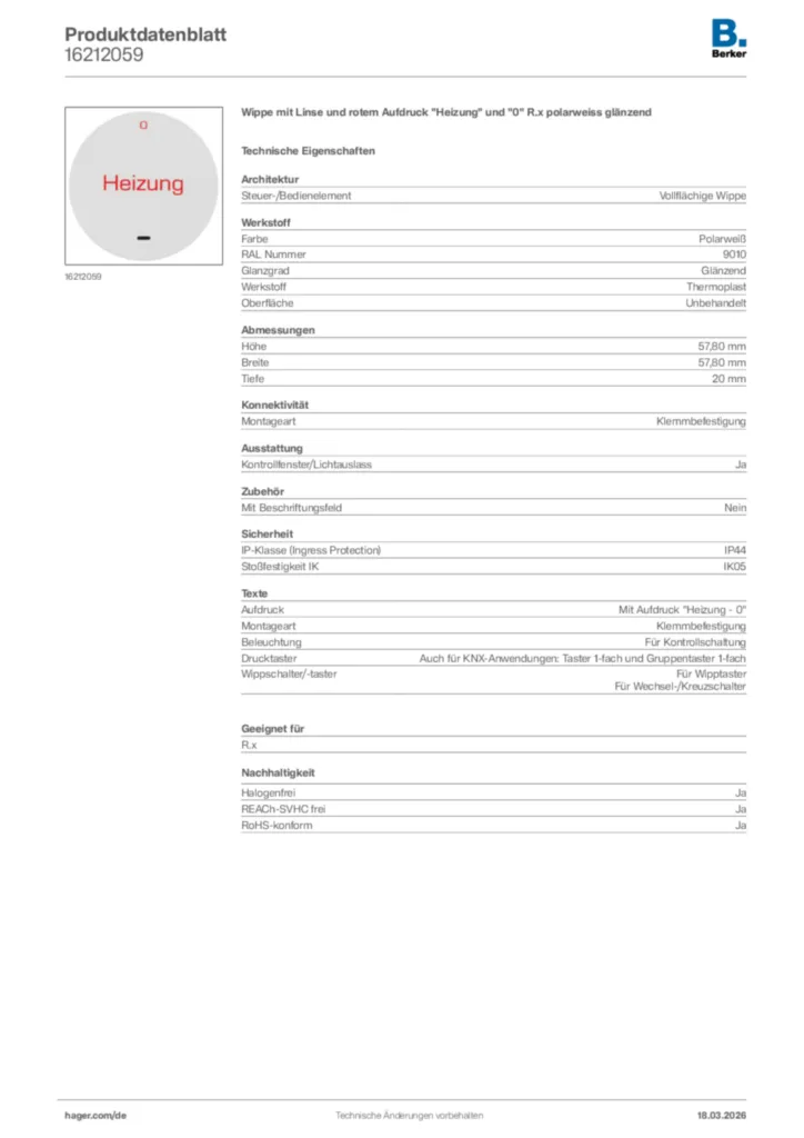 Bild Berker Produktdatenblatt 16212059 | Hager Deutschland