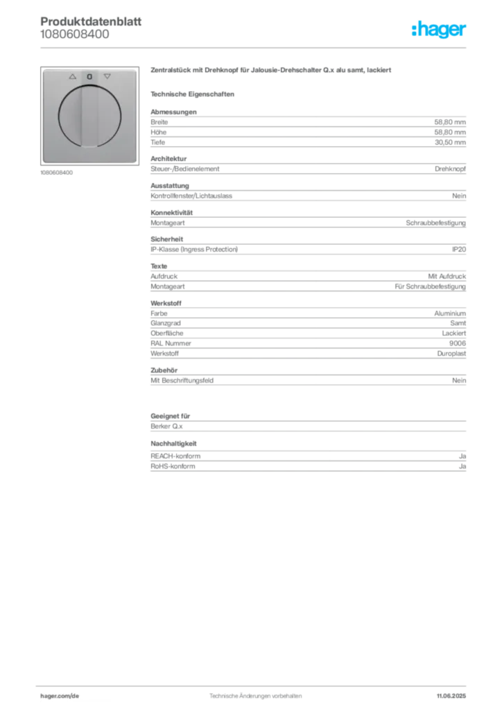 Bild Berker Produktdatenblatt 1080608400 | Hager Deutschland