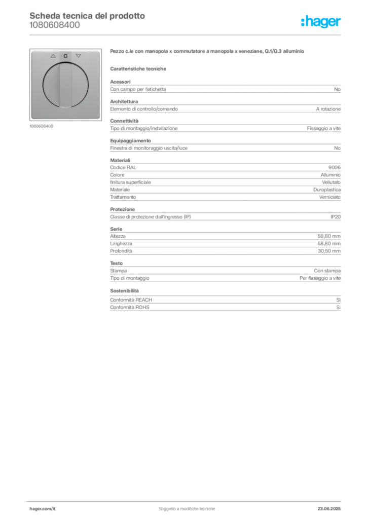 Immagine Berker Scheda tecnica del prodotto 1080608400 | Hager Italia