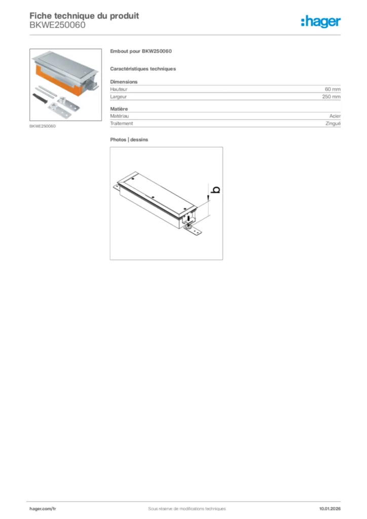 Image Hager Fiche technique du produit BKWE250060 | Hager France