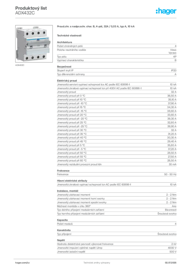 Obrázek Hager Produktový list ADX432C | Hager