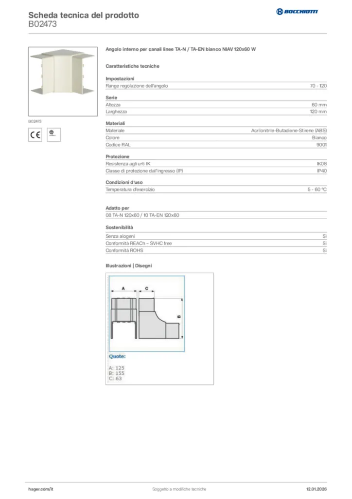 Immagine Bocchiotti Scheda tecnica del prodotto B02473 | Hager Italia