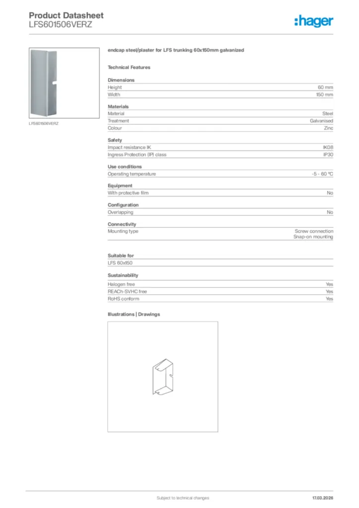 Image Hager Product data sheet LFS601506VERZ  | Hager Africa