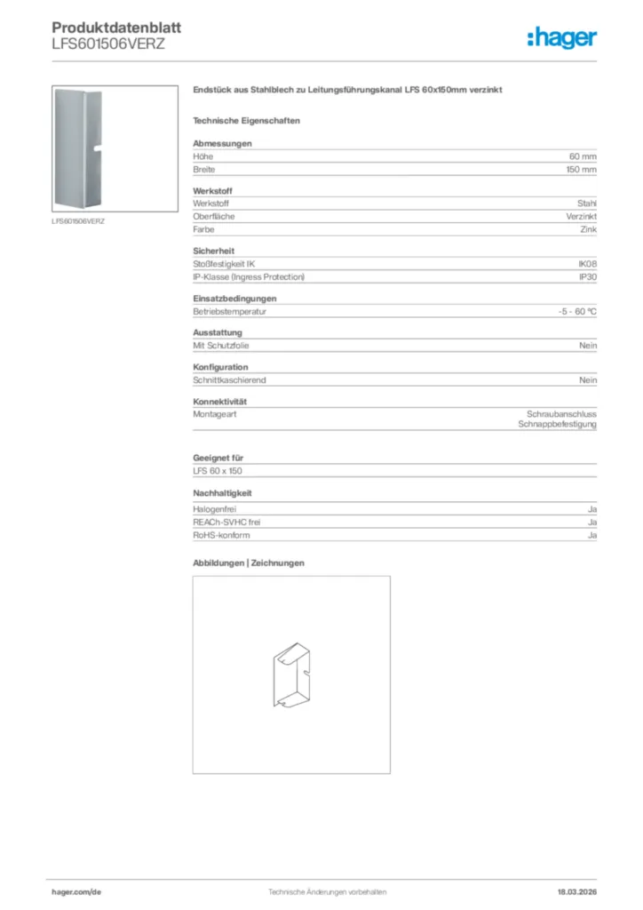 Bild Hager Produktdatenblatt LFS601506VERZ | Hager Deutschland