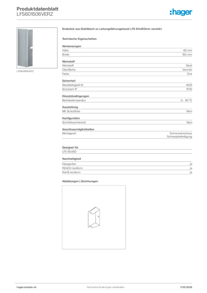 Bild Hager Produktdatenblatt LFS601506VERZ | Hager Schweiz