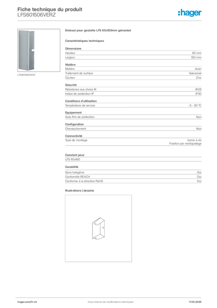 Image Hager Fiche technique du produit LFS601506VERZ | Hager Suisse