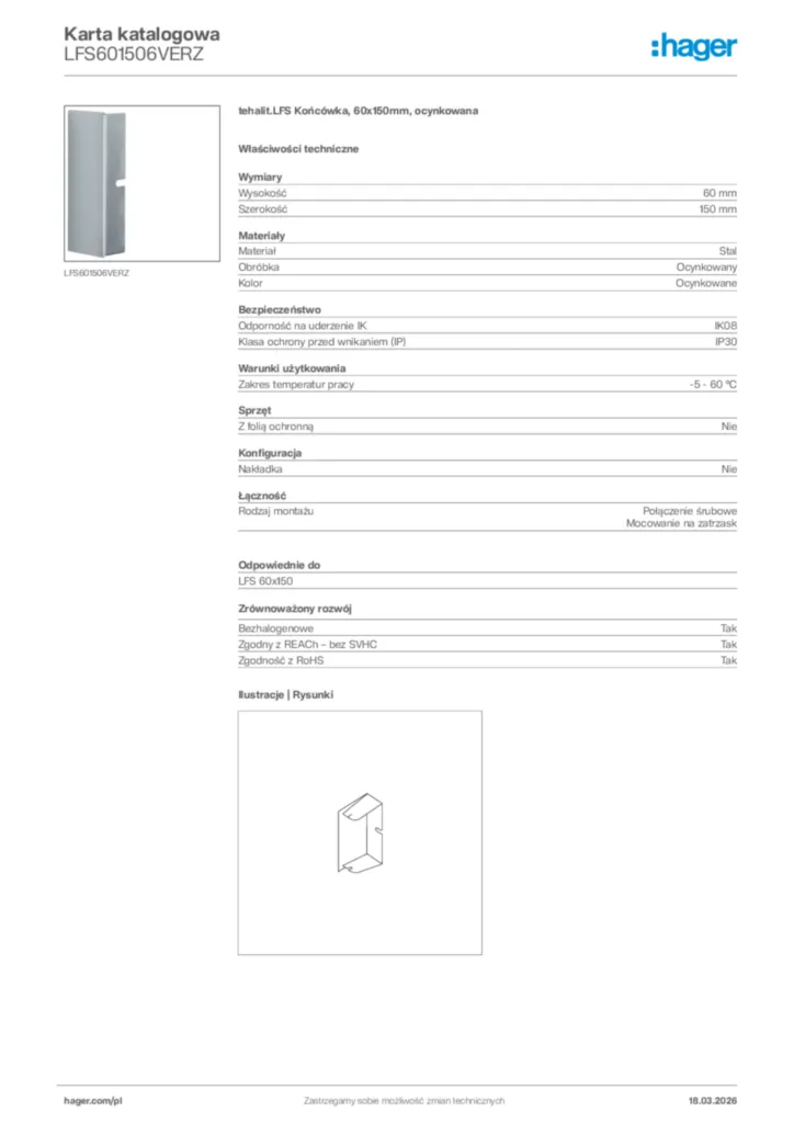 Zdjęcie Hager Karta katalogowa LFS601506VERZ | Hager Polska