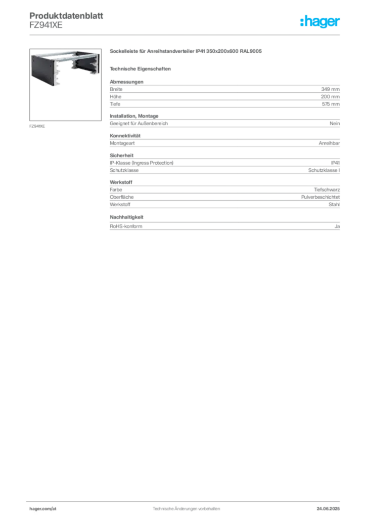 Bild Hager Produktdatenblatt FZ941XE | Hager Deutschland