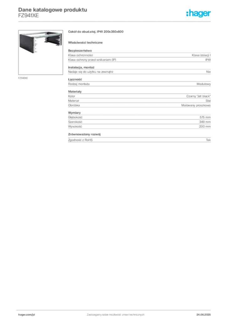 Zdjęcie Hager Dane katalogowe produktu FZ941XE | Hager Polska