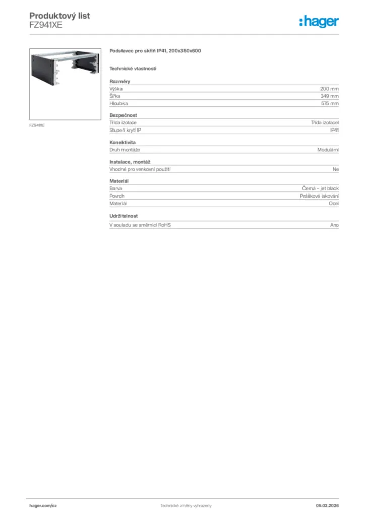 Obrázek Hager Product data sheet FZ941XE | Hager