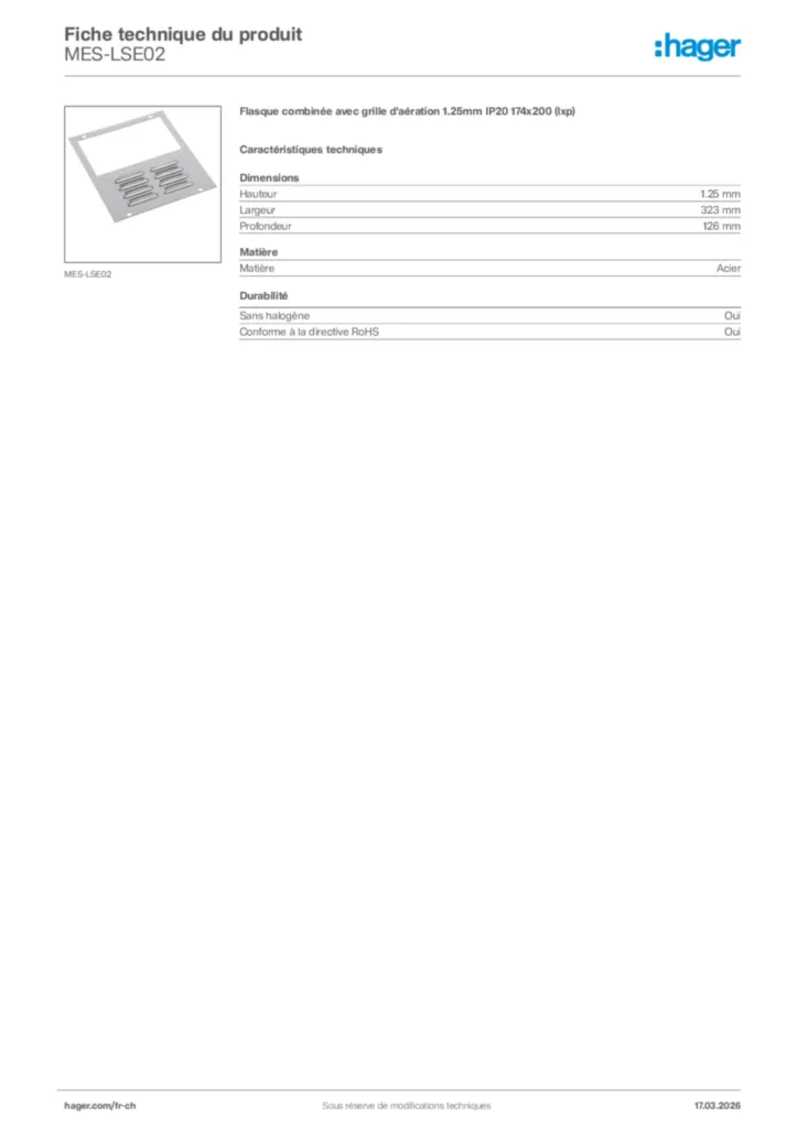 Image Hager Fiche technique du produit MES-LSE02 | Hager Suisse