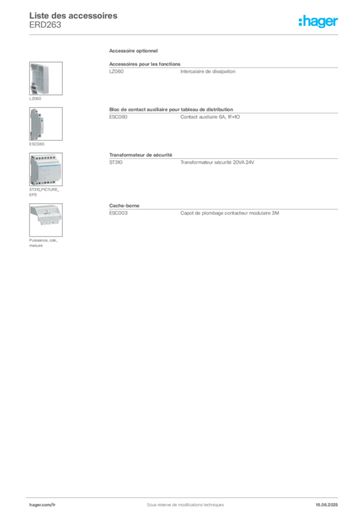 Image Hager Fiche technique du produit ERD263 | Hager France