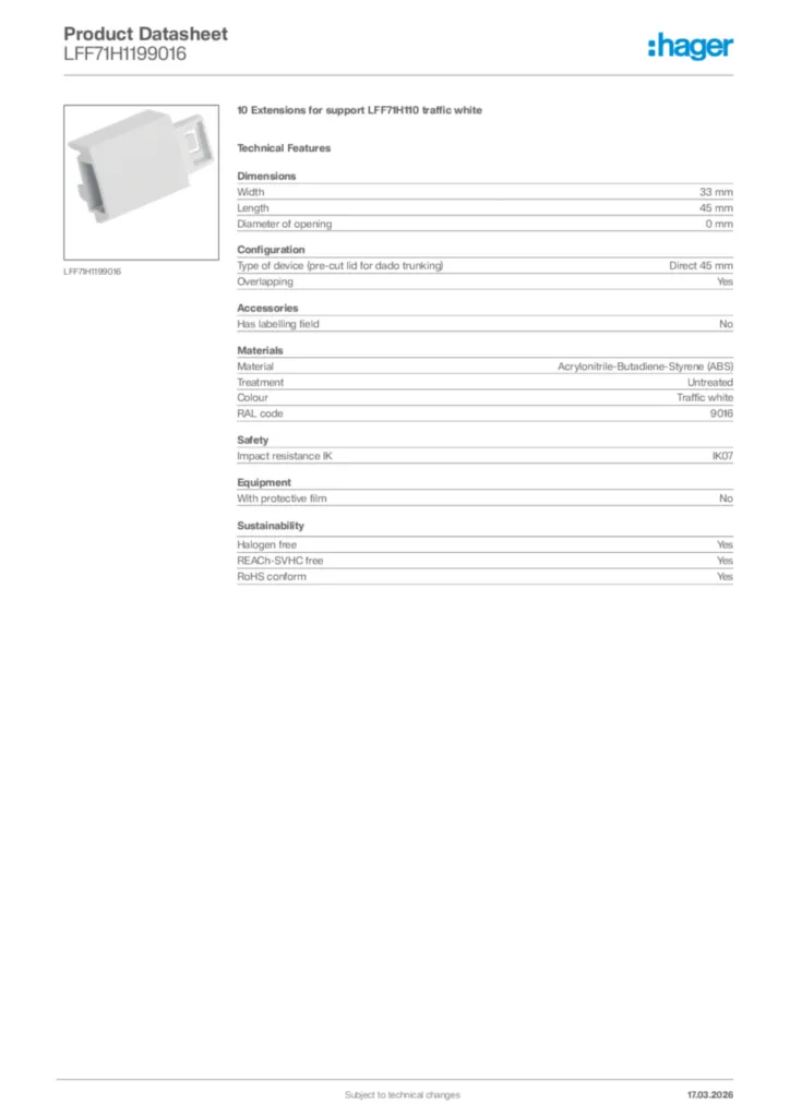 Image Hager Product data sheet LFF71H1199016  | Hager Africa