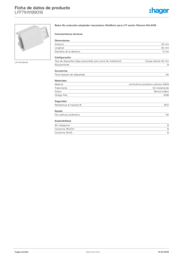Imagen Hager Ficha de datos de producto LFF71H1199016 | Hager España