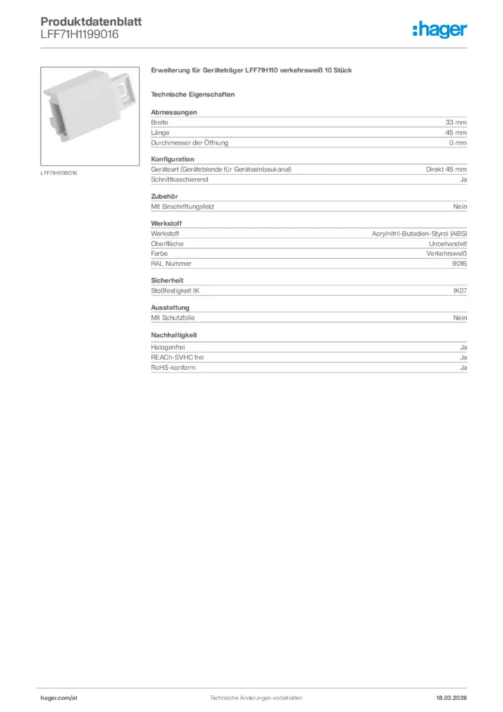 Bild Hager Produktdatenblatt LFF71H1199016 | Hager Deutschland